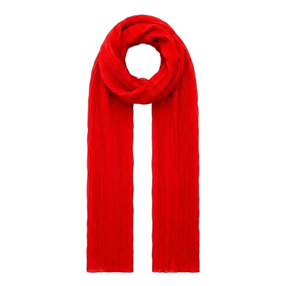 NEW Eileen Fisher Red 100% Silk Crinkle Pleated Scarf 42x84 Lightweight Designer